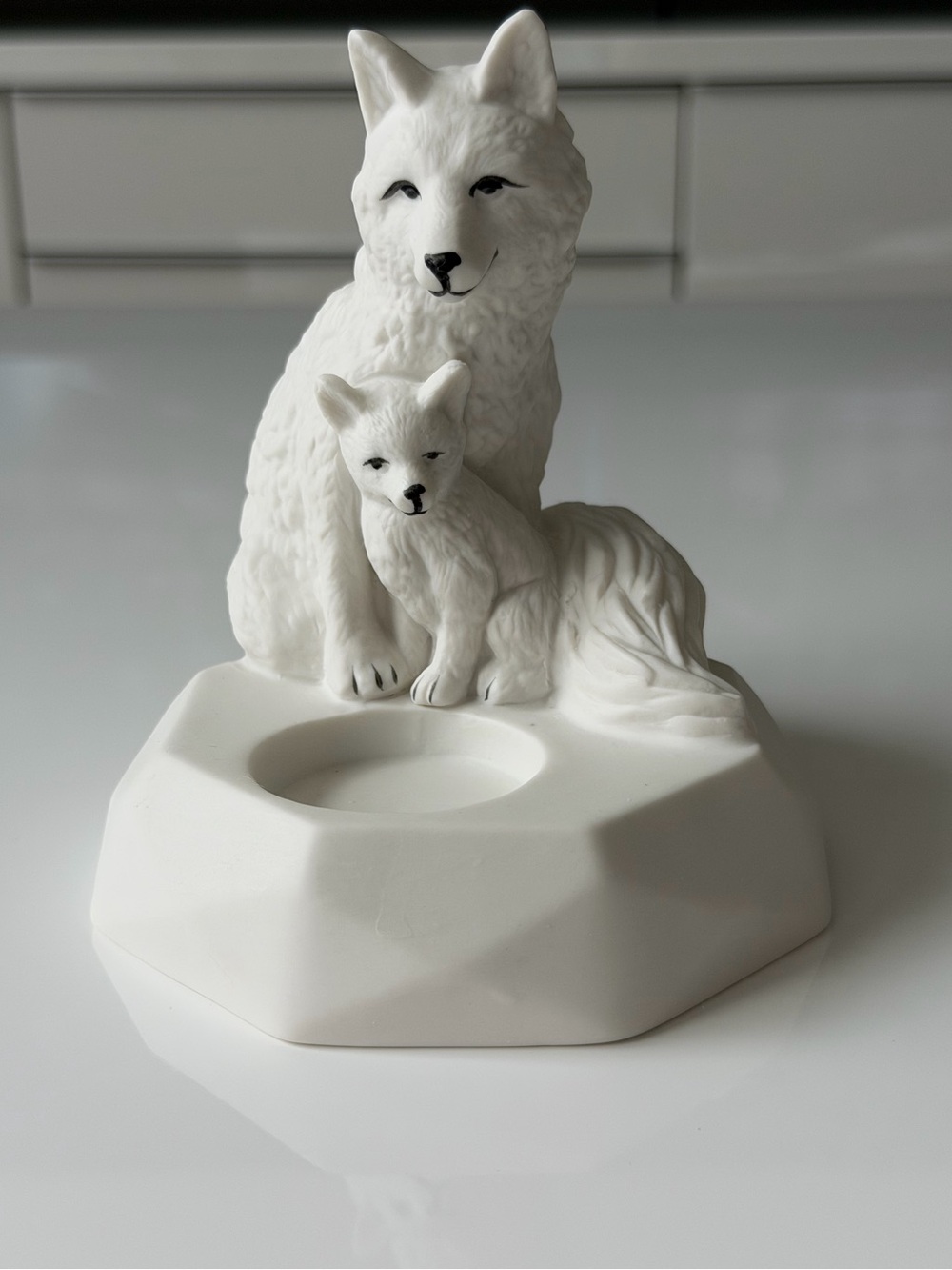 PartyLite Nature’s Wonders Arctic White Fox & Pup Ceramic Candle Holder